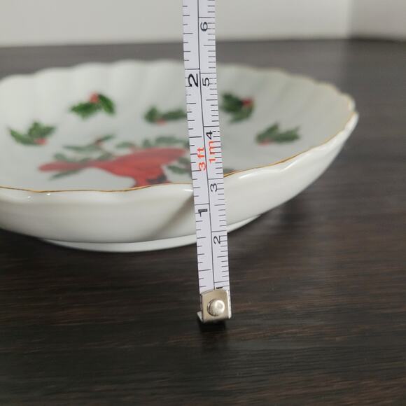 Lefton China Cardinal & Holly Scalloped Candy Dish Bowl 02966 Gold Rim Japan 5" - Picture 8 of 10